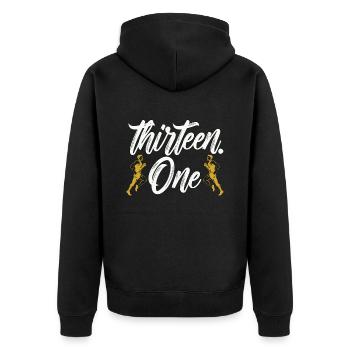 Half Marathon Thirteen One Athletic Marathoner - Unisex Premium Bio Zip Hoodie - Schwarz - Hinten - Nico (187cm)
