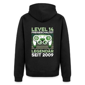 Niveau 14 ans 14e année d’anniversaire 2009 gamer - Veste à capuche bio Premium Unisexe - noir - Dos - Nico (187cm)