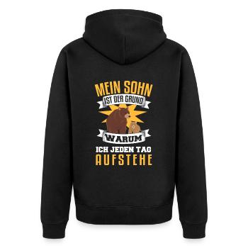 Cooler Vater und Sohn Spruch - Unisex Premium Bio Zip Hoodie - Schwarz - Hinten - Nico (187cm)