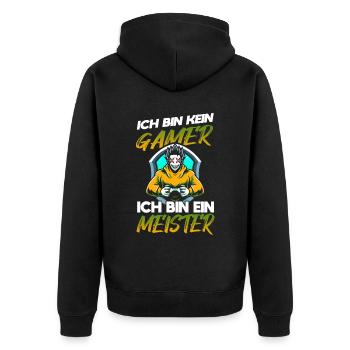 Witziges Gaming Zocker Spruch Design - Unisex Premium Bio Zip Hoodie - Schwarz - Hinten - Nico (187cm)