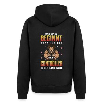 Witziges Gaming Zocker Spruch Design - Unisex Premium Bio Zip Hoodie - Schwarz - Hinten - Nico (187cm)