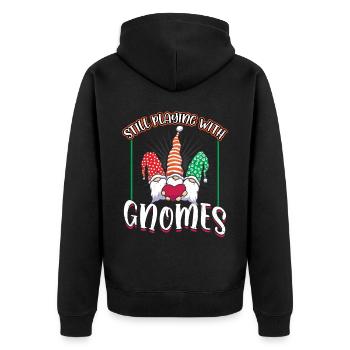 Still Playing With My Gnomes - Gnome Gardening - Unisex Premium Bio Zip Hoodie - Schwarz - Hinten - Nico (187cm)