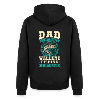 Papa est mon nom - La pêche au doré est mon jeu - Veste à capuche bio Premium Unisexe - noir - Dos - Nico (187cm)