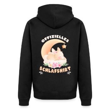 Offizielles Schlafshirt, Hase, Blumen, Mond - Unisex Premium Bio Zip Hoodie - Schwarz - Hinten - Nico (187cm)