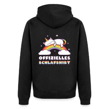Offizielles Schlafshirt, Einhorn-Katze, Regenbogen - Unisex Premium Bio Zip Hoodie - Schwarz - Hinten - Nico (187cm)