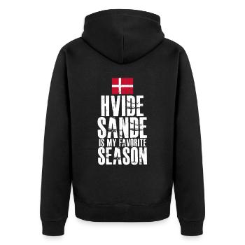 Hvide Sande Flagge Dänemark - Unisex Premium Bio Zip Hoodie - Schwarz - Hinten - Nico (187cm)