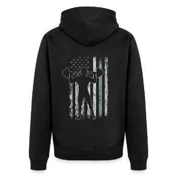 Weightlifting Retro USA Flag Gym 4th of July - Unisex Premium Organic Zip Hoodie - black - Back - Nico (187cm)