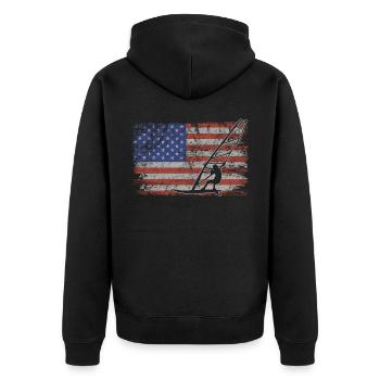 Windsurfen Retro USA Flagge Surfen 4th of July - Unisex Premium Bio Zip Hoodie - Schwarz - Hinten - Nico (187cm)