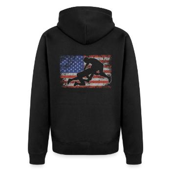 Ringen Retro USA Flagge Wrestling 4th of July - Unisex Premium Bio Zip Hoodie - Schwarz - Hinten - Nico (187cm)