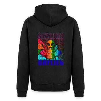 Gender Lesben, Schwule, Trans, Queer Regenbogen - Unisex Premium Bio Zip Hoodie - Schwarz - Hinten - Nico (187cm)