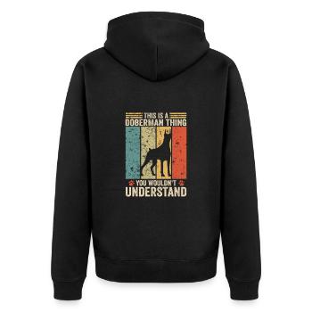 This is a Doberman thing - Unisex Premium Bio Zip Hoodie - Schwarz - Hinten - Nico (187cm)