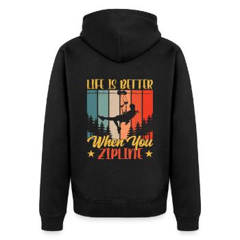 Life is better when you zipline sports - Unisex Premium Organic Zip Hoodie - black - Back - Nico (187cm)