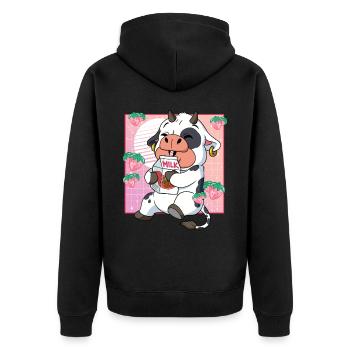 Kawaii Lait de fraise de vache - Veste à capuche bio Premium Unisexe - noir - Dos - Nico (187cm)