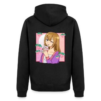 Kawaii Anime Mädchen Erdbeermilch - Unisex Premium Bio Zip Hoodie - Schwarz - Hinten - Nico (187cm)