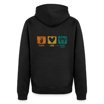 Peace - Love - Socialwork Sozialarbeiter - Unisex Premium Bio Zip Hoodie - Schwarz - Hinten - Nico (187cm)