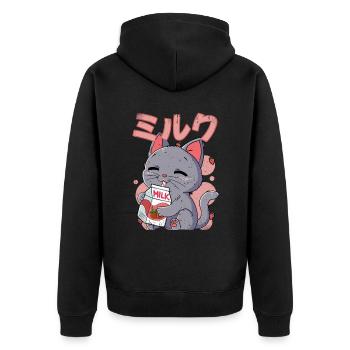 Kawaii Cat Lait de fraise - Veste à capuche bio Premium Unisexe - noir - Dos - Nico (187cm)