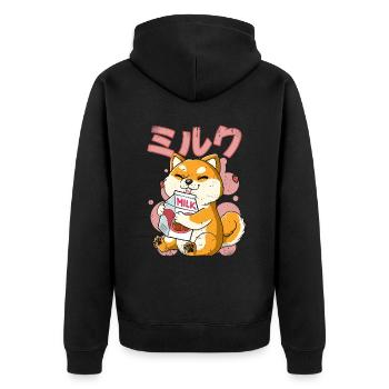 Kawaii Shiba Inu Chien Lait de fraise - Veste à capuche bio Premium Unisexe - noir - Dos - Nico (187cm)