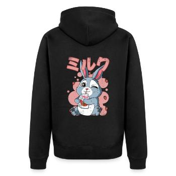 Kawaii Rabbit Strawberry Milk - Unisex Premium Organic Zip Hoodie - black - Back - Nico (187cm)