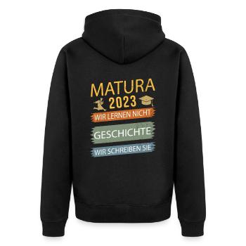 Matura 2023 Abitur bestanden Geschichte Vintage - Unisex Premium Bio Zip Hoodie - Schwarz - Hinten - Nico (187cm)