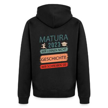 Matura 2023 Abitur bestanden Geschichte retro - Unisex Premium Bio Zip Hoodie - Schwarz - Hinten - Nico (187cm)