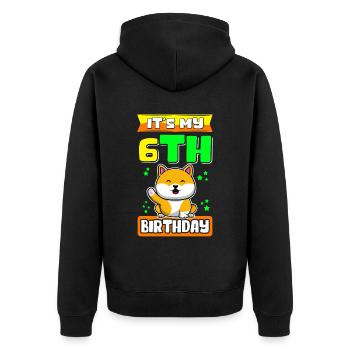 6. Geburtstag | 6 Jahre alt Geschenkidee Geschenk - Unisex Premium Bio Zip Hoodie - Schwarz - Hinten - Nico (187cm)
