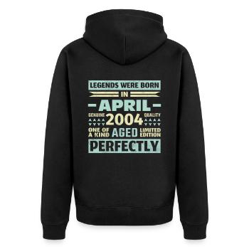 19. Geburtstag April Jahrgang 2004 Vintage - Unisex Premium Bio Zip Hoodie - Schwarz - Hinten - Nico (187cm)