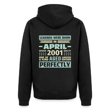 22. Geburtstag April Jahrgang 2001 Vintage - Unisex Premium Bio Zip Hoodie - Schwarz - Hinten - Nico (187cm)