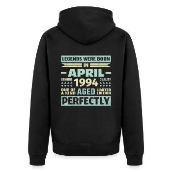 29. Geburtstag April Jahrgang 1994 Vintage - Unisex Premium Bio Zip Hoodie - Schwarz - Hinten - Nico (187cm)