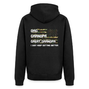 Arrière-grand-père Fête des pères Camo USA Flag Drôle - Veste à capuche bio Premium Unisexe - noir - Dos - Nico (187cm)