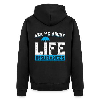 Posez-moi des questions sur les assurances vie - Agent d’assurance - Veste à capuche bio Premium Unisexe - noir - Dos - Nico (187cm)