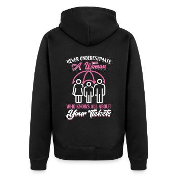 A Woman Who Knows All About Your Tickets - Unisex Premium Organic Zip Hoodie - black - Back - Nico (187cm)