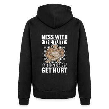 Angry Turtle - Unisex Premium Bio Zip Hoodie - Schwarz - Hinten - Nico (187cm)