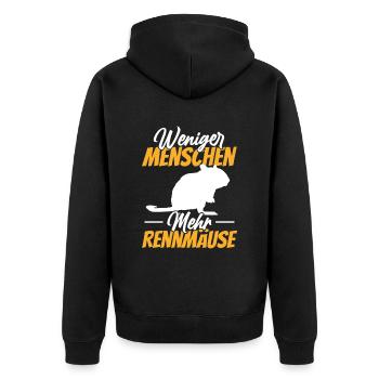 Weniger Menschen mehr Rennmäuse Nagetier Gerbil - Unisex Premium Bio Zip Hoodie - Schwarz - Hinten - Nico (187cm)