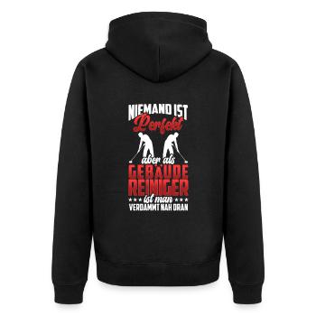 Gebäudereiniger ist nicht perfekt Fensterputzer - Unisex Premium Bio Zip Hoodie - Schwarz - Hinten - Nico (187cm)