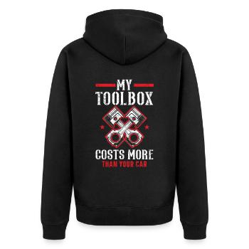 Meine Toolbox kostet mehr als Ihr Automechaniker - Unisex Premium Bio Zip Hoodie - Schwarz - Hinten - Nico (187cm)