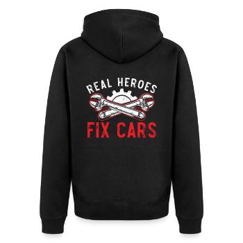 Real Heroes Fix Cars Diesel Mechanic Auto Mechanic - Unisex Premium Organic Zip Hoodie - black - Back - Nico (187cm)