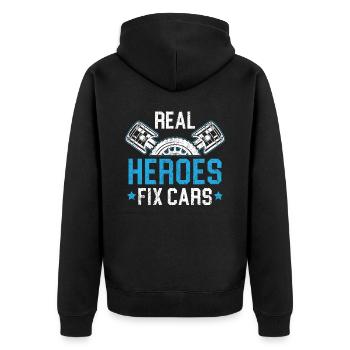 Real Heroes Fix Cars Diesel Mechanic Auto Mechanic - Unisex Premium Organic Zip Hoodie - black - Back - Nico (187cm)