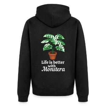 Life is better with Monstera - Unisex Premium Organic Zip Hoodie - black - Back - Nico (187cm)
