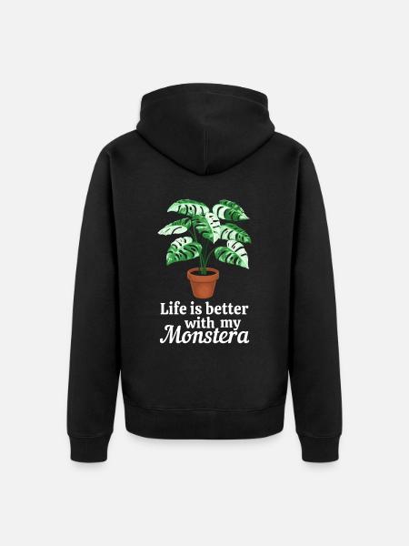 Life is better with my Monstera - Unisex Premium Bio Zip Hoodie - Schwarz