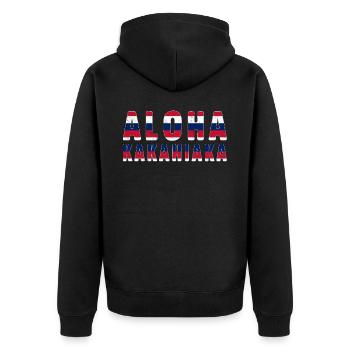 Aloha Kakahiaka Good Morning Country Hawaiian - Unisex Premium Bio Zip Hoodie - Schwarz - Hinten - Nico (187cm)