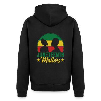 Juneteenth Matters African American Black 1865 - Unisex Premium Bio Zip Hoodie - Schwarz - Hinten - Nico (187cm)