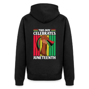This boy celebrates the Juneteenth 1865 Black - Unisex Premium Organic Zip Hoodie - black - Back - Nico (187cm)