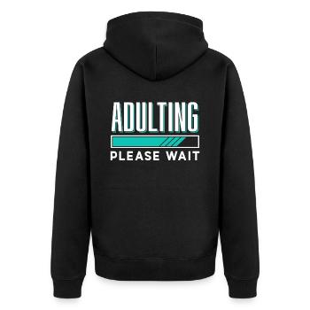 grow up please wait puberty birthday - Unisex Premium Organic Zip Hoodie - black - Back - Nico (187cm)