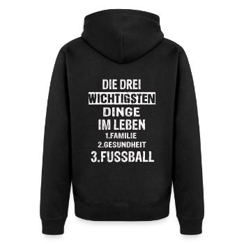 Fussball - Unisex Premium Bio Zip Hoodie - Schwarz - Hinten - Nico (187cm)