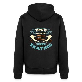 Speed Skating Time Is Precious Use It Short Track - Unisex Premium Bio Zip Hoodie - Schwarz - Hinten - Nico (187cm)