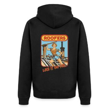 Dachdecker Handwerker lustige Sprüche Comic - Unisex Premium Bio Zip Hoodie - Schwarz - Hinten - Nico (187cm)