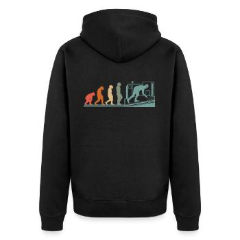 Dachdecker Handwerker Evolution Vintage - Unisex Premium Bio Zip Hoodie - Schwarz - Hinten - Nico (187cm)