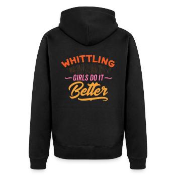 Beavercraft, Whittling, Whittler, Holzhandwerk - Unisex Premium Bio Zip Hoodie - Schwarz - Hinten - Nico (187cm)