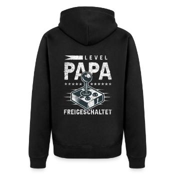 Zur Geburt für Papa, Frischgebackener Papa, Gaming - Unisex Premium Bio Zip Hoodie - Schwarz - Hinten - Nico (187cm)