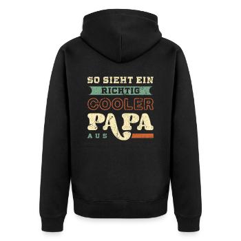 Cooler Papa Spruch, Vintage Look, Vatertag - Unisex Premium Bio Zip Hoodie - Schwarz - Hinten - Nico (187cm)